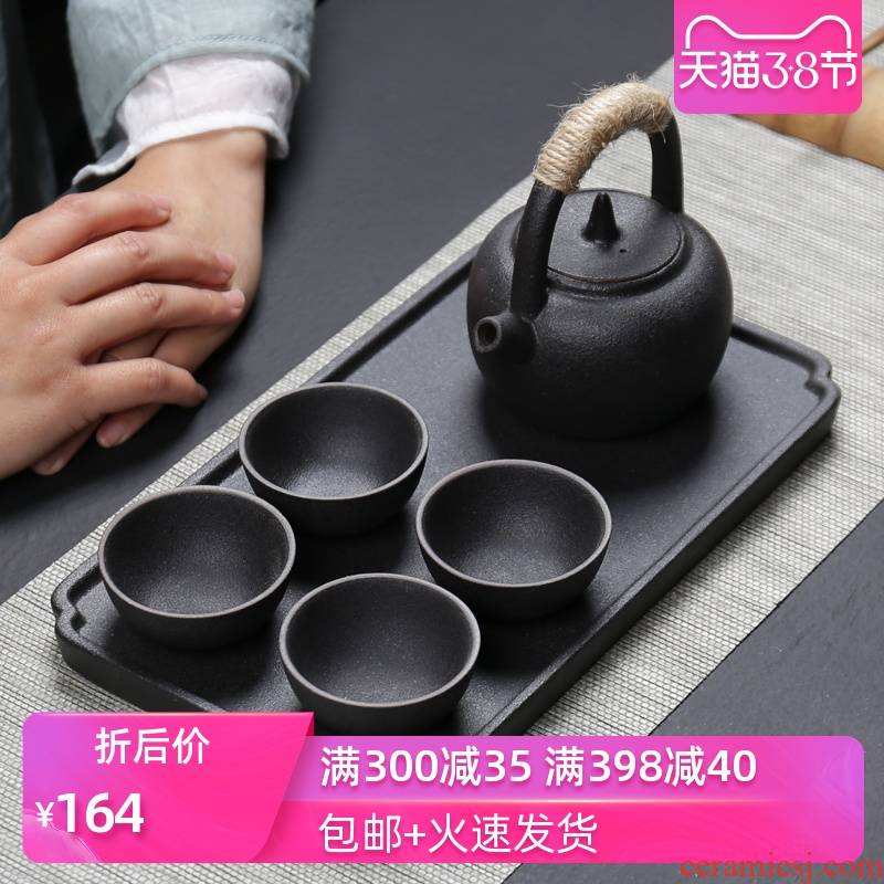 Poly real (sheng Japanese pottery pot set little kung fu tea set to girder circular cup suit dry mercifully tea tray household