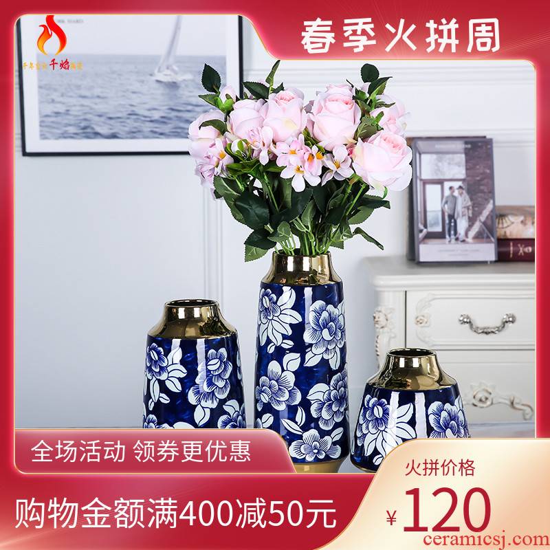 Mesa of jingdezhen ceramic vases, light blue and white peony key-2 luxury furnishing articles of dry flower arrangement sitting room adornment ornament European style