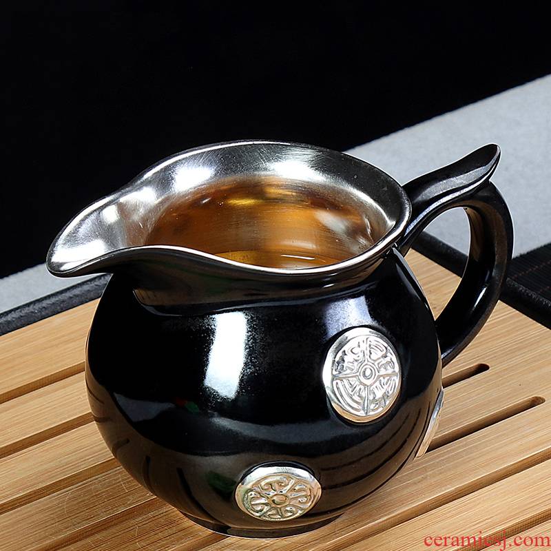 Fair silver cup silver 999 Japanese large household antique black tea sea ceramics glaze tea tea ware take