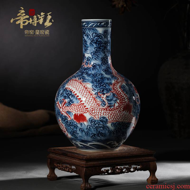 Jingdezhen blue and white dragon ceramics imitation the qing yongzheng hand - made antique vase Chinese sitting room place gifts