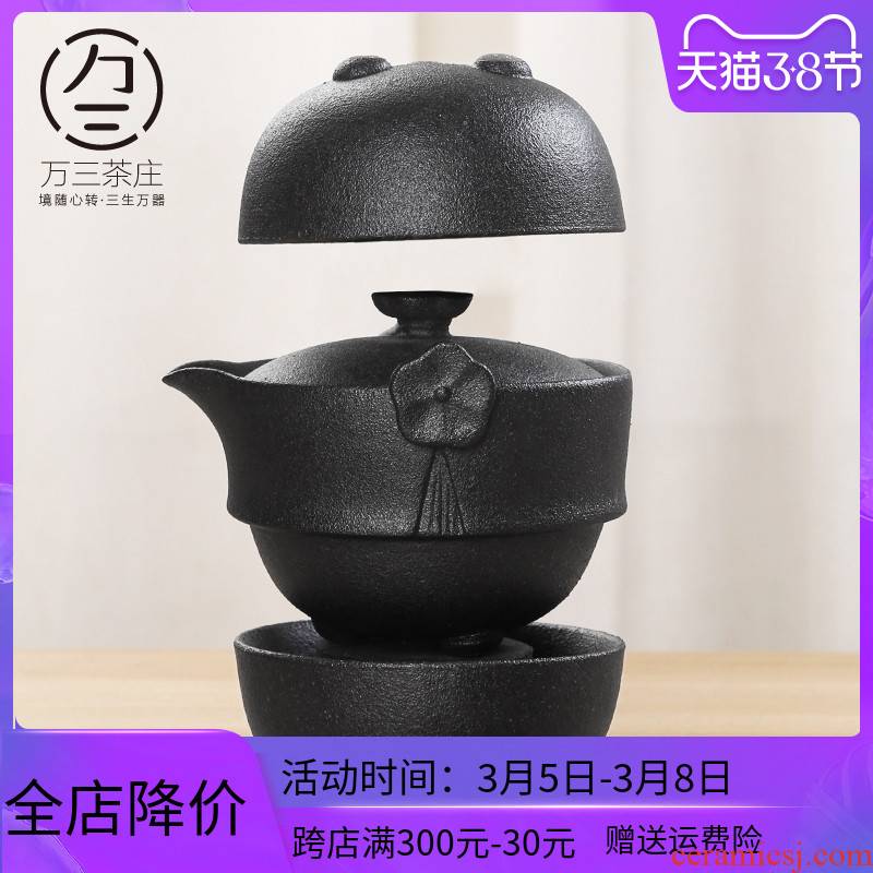 Three thousand set of ceramic tea village home tea teapot teacup Japanese portable crack cup a pot of two cup