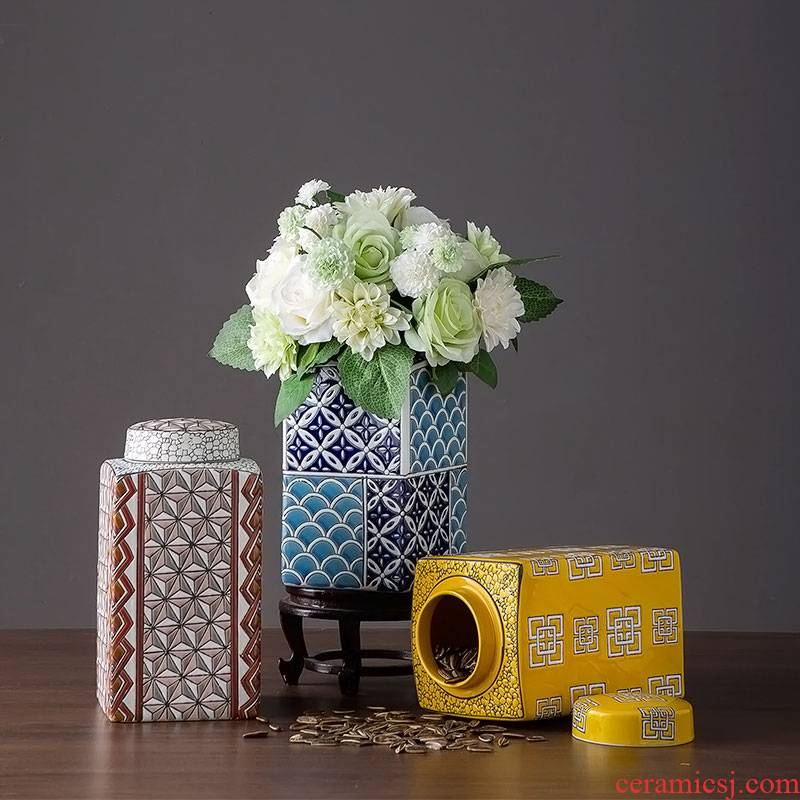 Ceramic POTS household storage square pot of new Chinese style home furnishing articles contracted sitting room dried flowers flower arrangement soft adornment