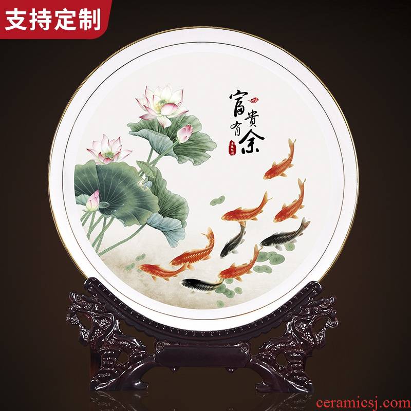 Jingdezhen ceramic sat dish hang dish nine fish figure sitting room adornment wine cabinet TV ark, furnishing articles presents new Chinese style porch