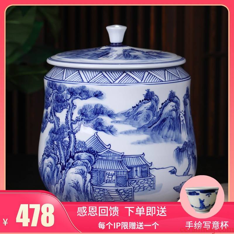 Jingdezhen ceramic hand - made of bread seven pu 'er tea pot large household seal tank storage tank porcelain jar