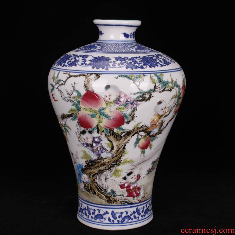 Archaize of jingdezhen porcelain qianlong nine son climb peach name plum bottle of the sitting room porch decoration of Chinese style household imitation antique furnishing articles