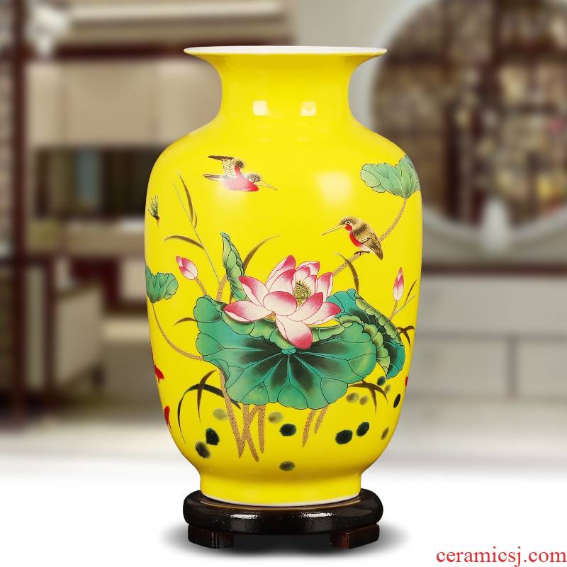 Jingdezhen ceramics yellow floret bottle of lotus flower arranging place Chinese sitting room adornment ark, household decoration