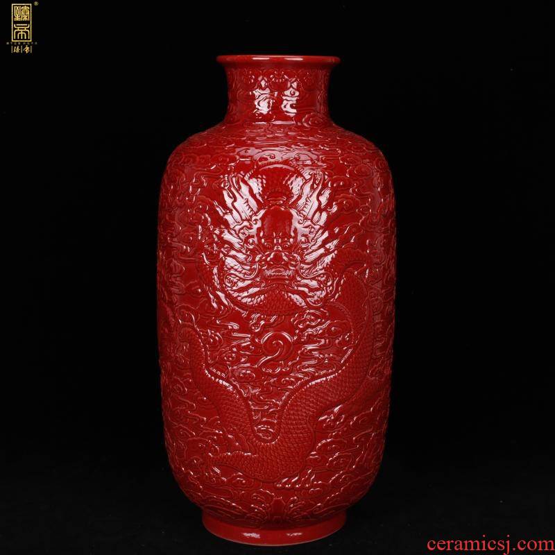 Jingdezhen agate red relief YunLongWen idea gourd bottle imitation the qing qianlong antique antique crafts boutique home outfit