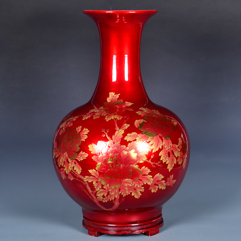 Jingdezhen ceramics China red large vases, flower arranging Chinese style household adornment furnishing articles large living room