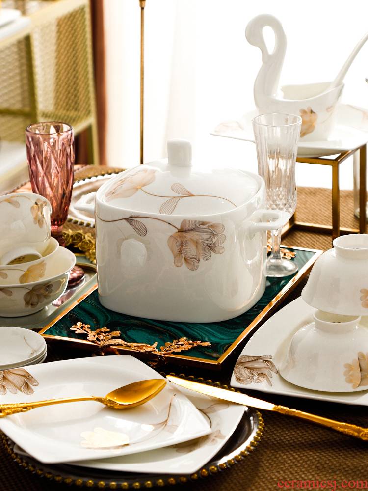 Jingdezhen ceramic dishes suit domestic high - grade 60 European head ipads porcelain tableware suit dishes porcelain combination
