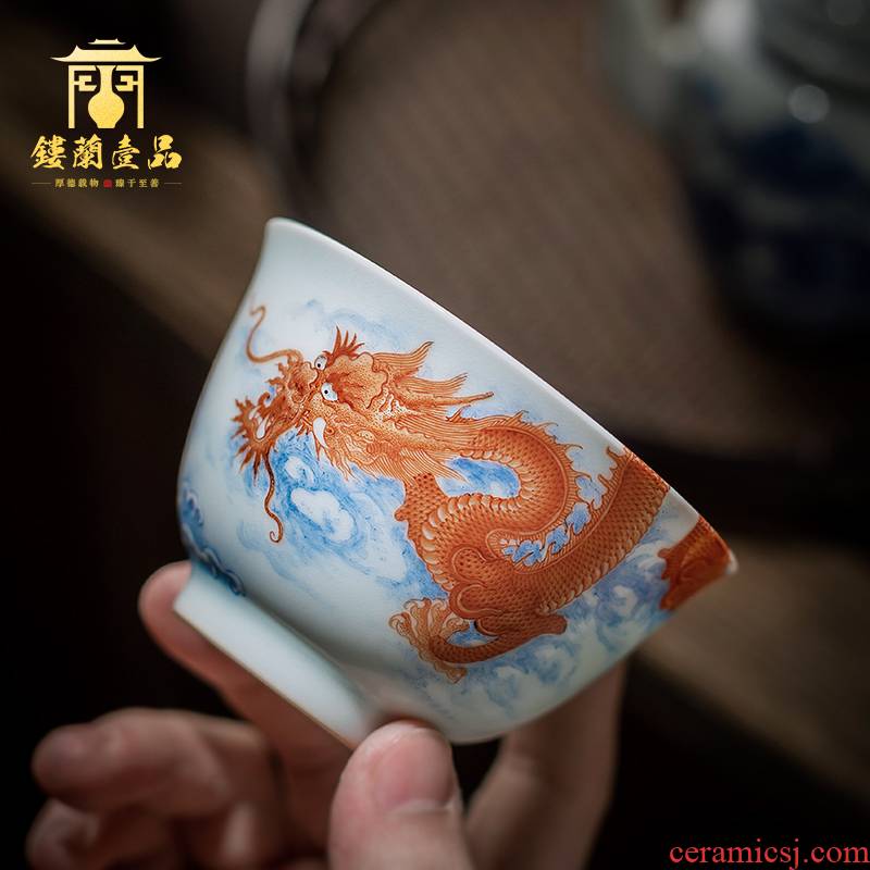 Jingdezhen ceramic kung fu teacups hand - made alum longteng red paint a wall all master sample tea cup tea cups