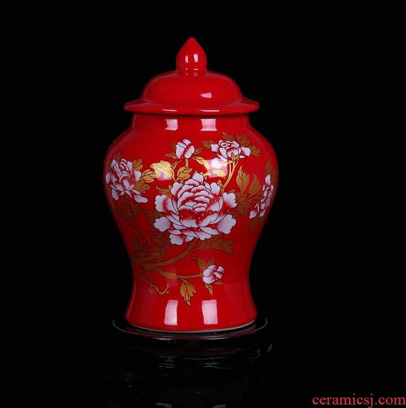 Jingdezhen ceramics vase China red peony general tank candy jar contracted sitting room home furnishing articles