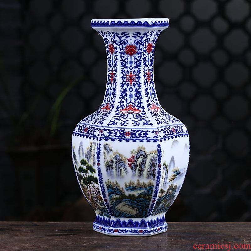 Jingdezhen blue and white porcelain antique archaize ceramic vase furnishing articles the six - party new Chinese flower arranging sitting room adornment