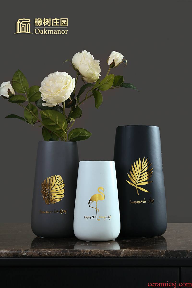 Ins wind Nordic white ceramic flamingos vase vase creative living room table flower adornment furnishing articles