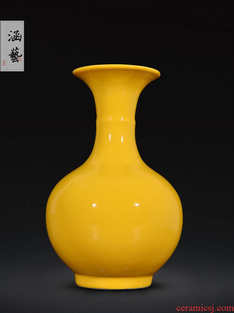 Jingdezhen ceramics all yellow glaze vase of modern Chinese wine household flower arrangement sitting room adornment handicraft furnishing articles