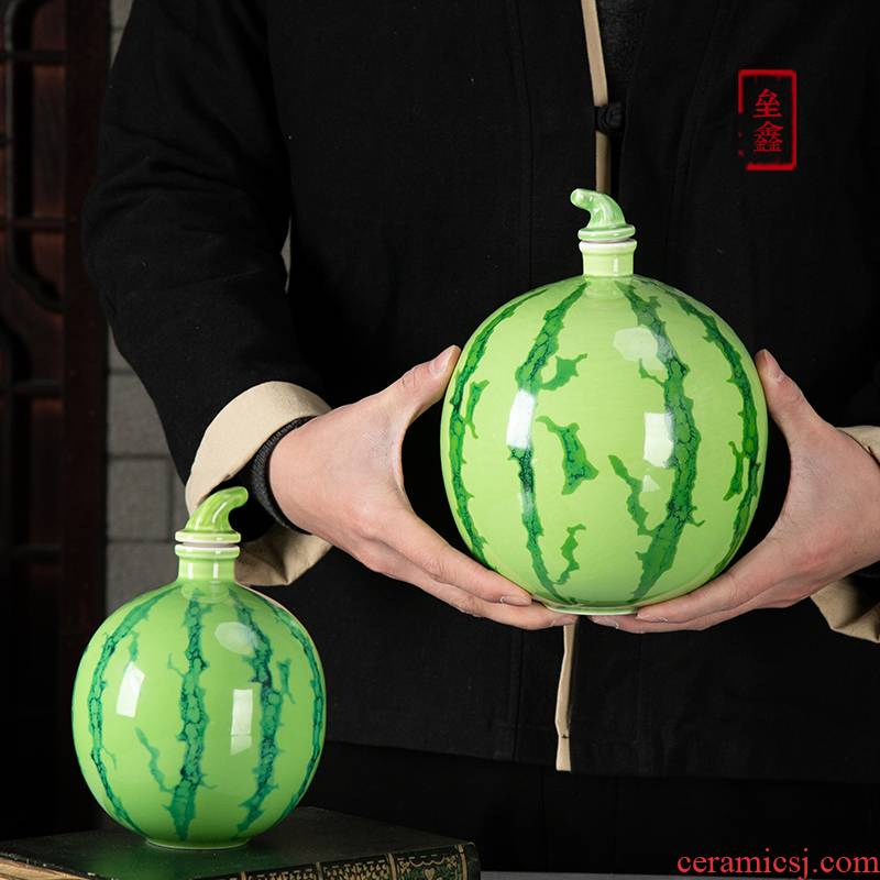 Empty wine bottle 1/3 place jingdezhen ceramic seal jin colored enamel creative process watermelon wine liquor jugs