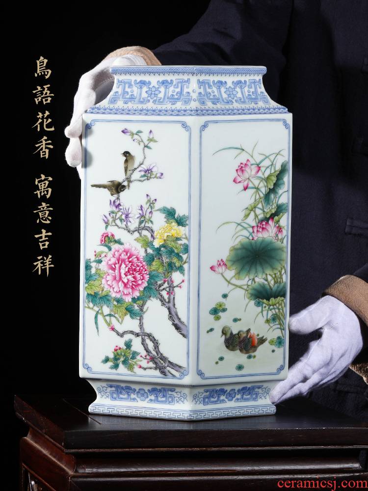 Jia lage jingdezhen YangShiQi pro painting the qing qianlong pastel medallion and prismatic bottle vase interior furnishing articles