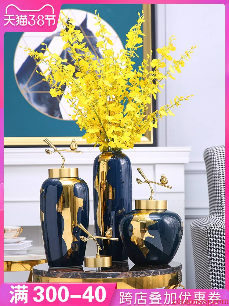 New Chinese style living room light key-2 luxury ceramic vase furnishing articles flower arranging TV ark, creative household decoration flower table decorations