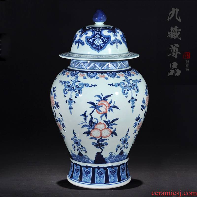 Blue and white porcelain of jingdezhen ceramics archaize youligong general jar with cover storage tank sitting room decoration crafts