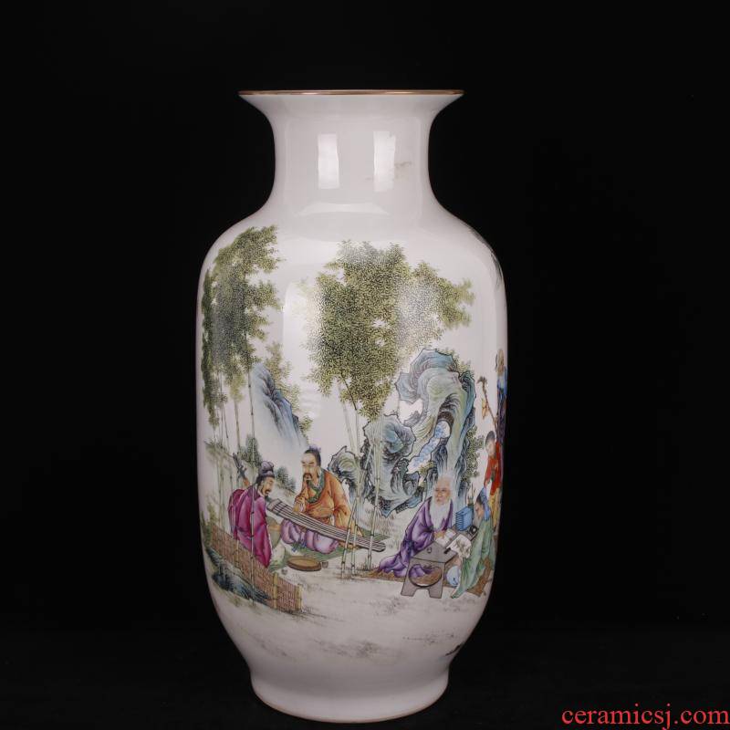 Jingdezhen pastel seven sages of bamboo forest floor idea gourd bottle of the sitting room of Chinese style household company store decoration vase