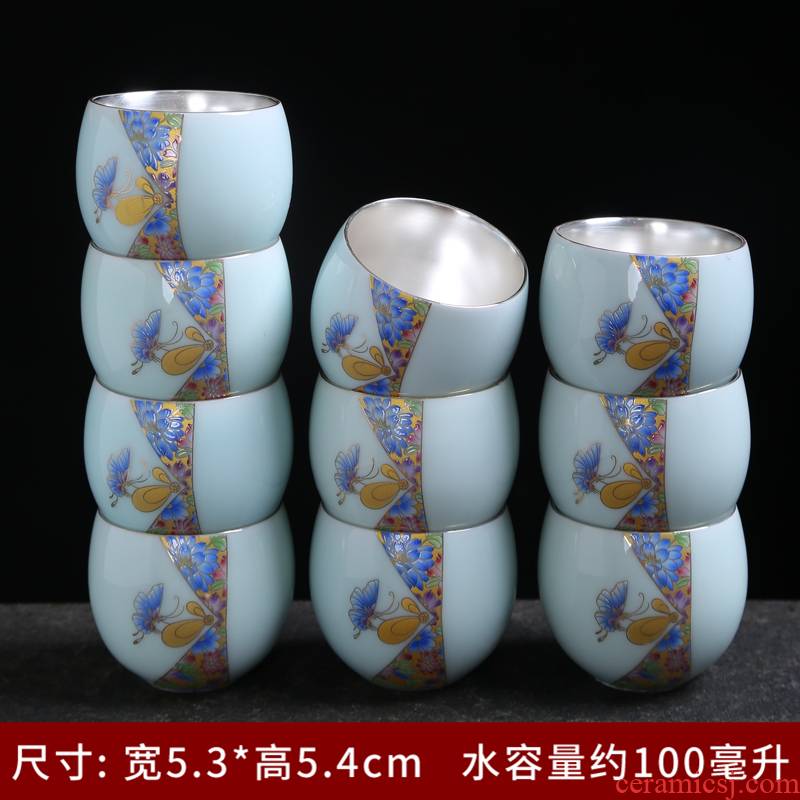 Celadon silver cup silver cup silver 99 master kung fu tea cup of pure manual single cup sample tea cup violet arenaceous white porcelain