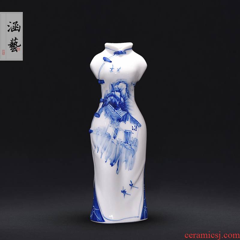 Jingdezhen ceramics classical jiangnan water of blue and white porcelain vase sitting room wine home decoration decoration furnishing articles