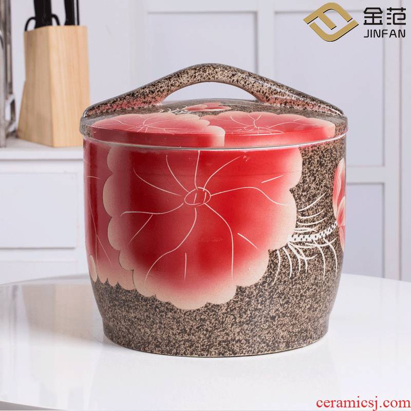 Barrel ceramics with cover household kitchen sealed as cans of tank flour moisture insect - resistant rice storage box ricer box 20 jins