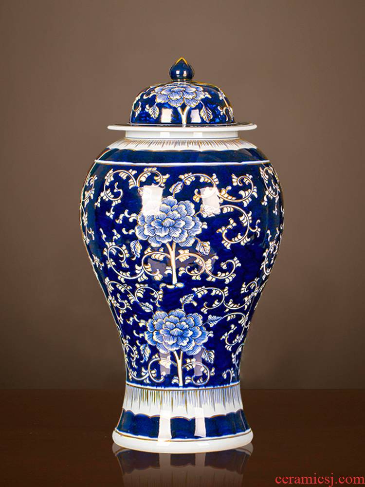 Jingdezhen blue and white vase fuels the hand - made ceramics general tank furnishing articles antique Chinese style decoration large living room