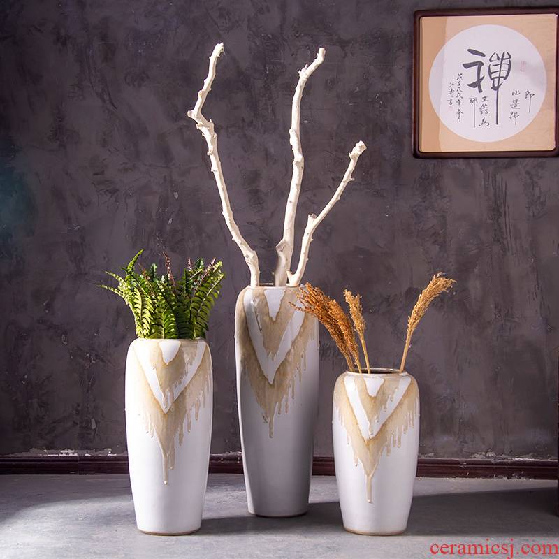 Sitting room white ceramic floor big vases, I and contracted flower arranging place jingdezhen porcelain flowerpot garden decoration