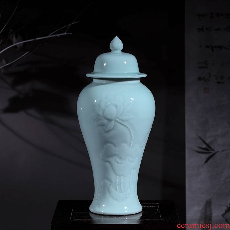 Jingdezhen ceramics general manual embossed lotus pot vase furnishing articles archaize sitting room porch decoration of the new Chinese style