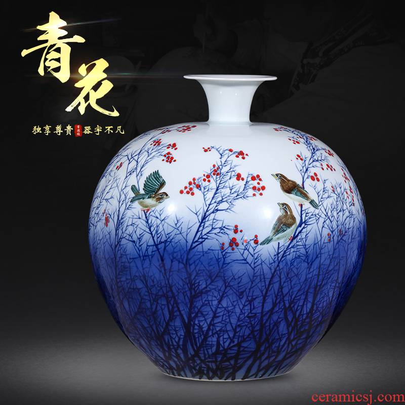 Jingdezhen ceramics by hand draw blue and white porcelain vase pomegranate bottles of large Chinese style living room home decoration furnishing articles