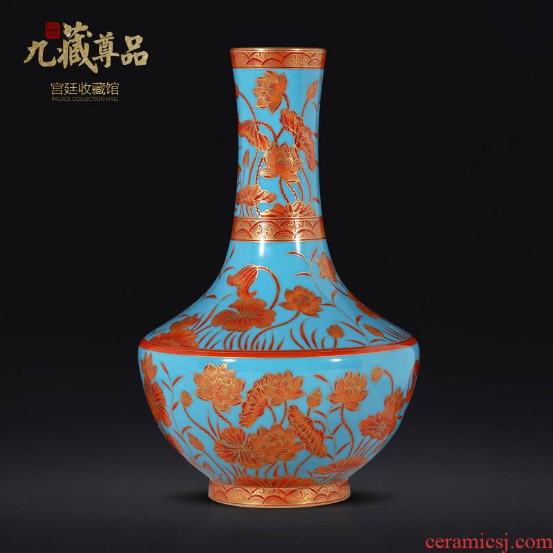 Jingdezhen chinaware bottle of Chinese antique hand - made gold lotus sitting room porch TV ark, flower adornment furnishing articles