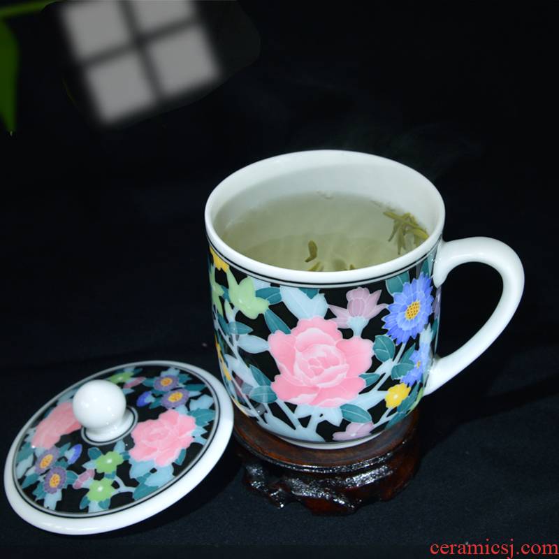 Under pure hand - made liling porcelain glaze color office home full flower tea cups with cover and meeting gift cups porcelain cup
