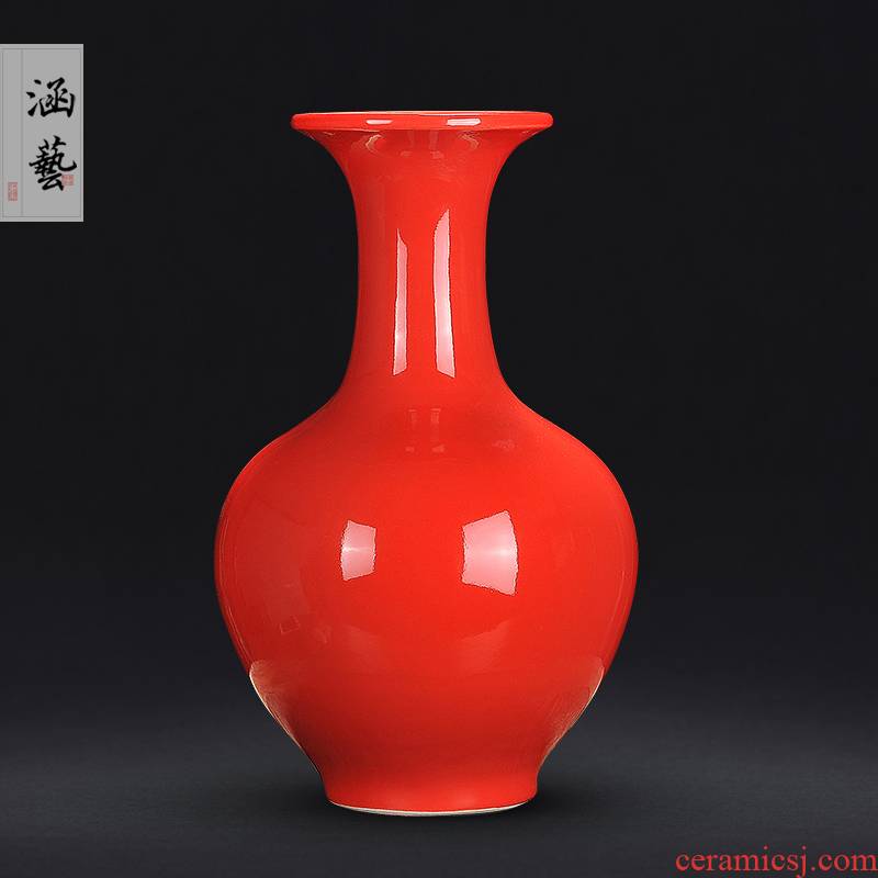 Jingdezhen ceramic vase of red glaze thriving new Chinese style living room all flower arranging porch is decorated handicraft furnishing articles