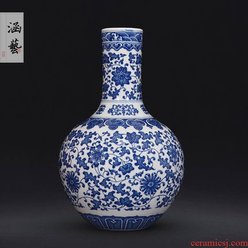 Jingdezhen ceramic hand - made antique blue - and - white bound lotus flower pattern tree furnishing articles flower arranging new Chinese style decoration