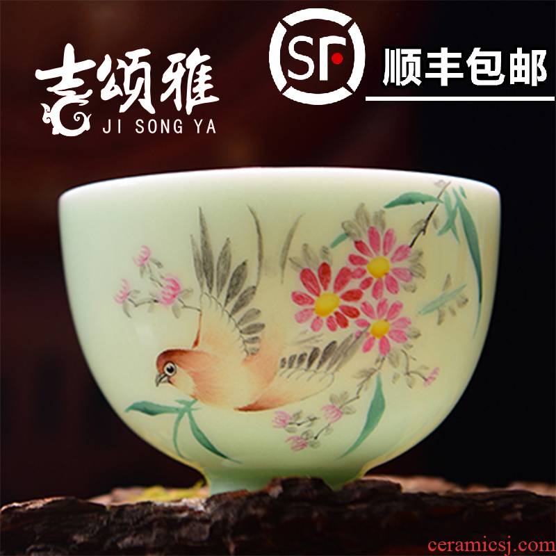 Hand made tea sets jingdezhen blue glaze glaze color painting of flowers and a cup of tea cups on single CPU master cup JinHe sample tea cup