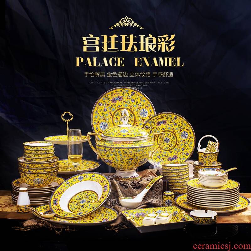 Jingdezhen dishes suit the head of household 86 up phnom penh colored enamel porcelain tableware ipads Chinese style hotel set up private clubs