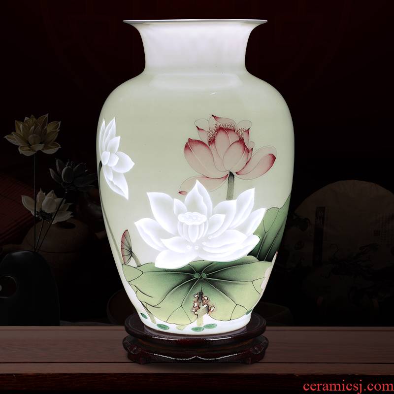Thin body fragrant lotus creative and exquisite porcelain of jingdezhen ceramics ancient carve vases furnishing articles flower arranging hand - made ornaments