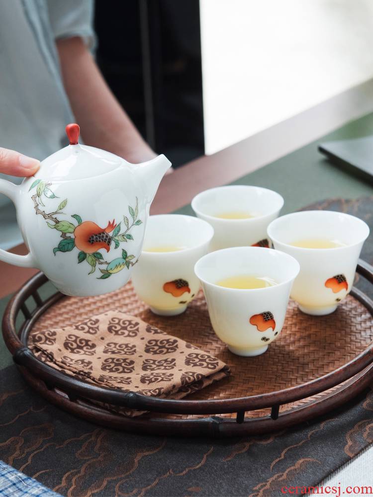 Good thing JingLan tea ware hand - made pomegranate home sitting room visitor kung fu tea set ceramic cups tureen