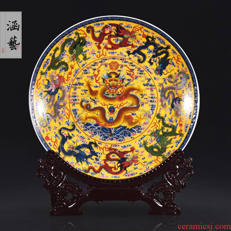 Jingdezhen ceramics powder enamel figure decoration plate, Kowloon hang dish sits plate of new Chinese style sitting room porch decoration