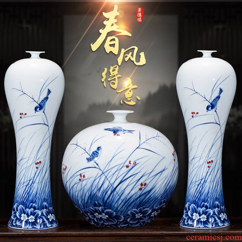Jingdezhen ceramic furnishing articles hand - made of blue and white porcelain vases, flower arranging TV ark, Chinese style household, the sitting room porch decorations