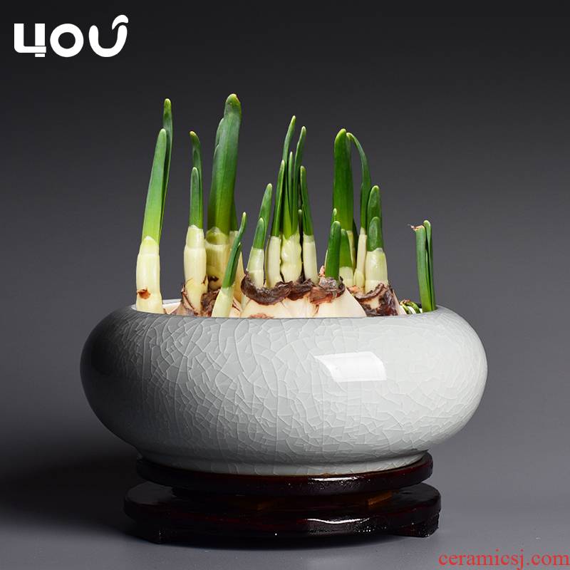 Refers to flower pot ceramic large round hydroponic grass cooper water raise creative bowl lotus leaf lotus elder brother up pot the plants