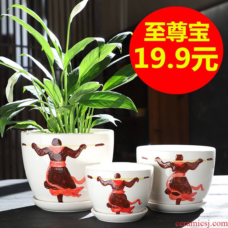 Heavy flowerpot ceramic large special offer a clearance with tray household contracted creative move more than other small meat flowerpot