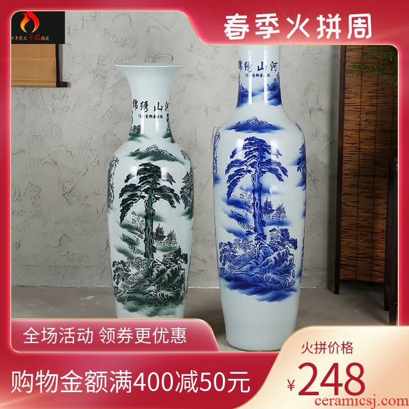 Jingdezhen ceramics landing large blue and white porcelain vase color ink splendid sunvo sitting room adornment is placed flower arrangement