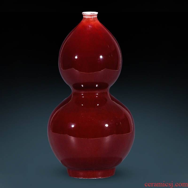 Jingdezhen ruby red bottle gourd ceramics vase Chinese style classical wine sitting room adornment rich ancient frame furnishing articles