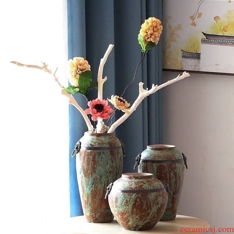 Mesa vases, antique bronze, ceramic flower implement restoring ancient ways do old green glaze Chinese wind furnishing articles drama props vase