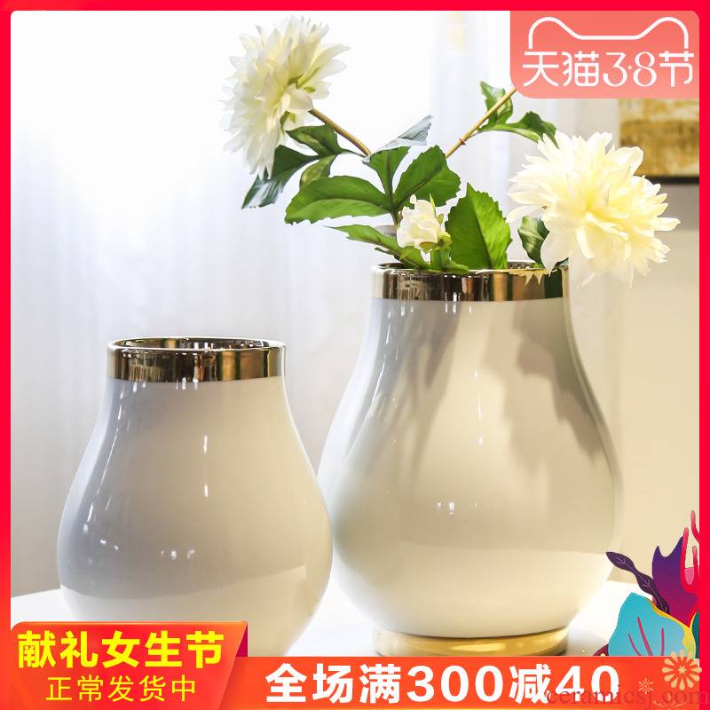 Jingdezhen new Chinese style light wine TV ark key-2 luxury vase flower flower implement hotel white sitting room adornment is placed