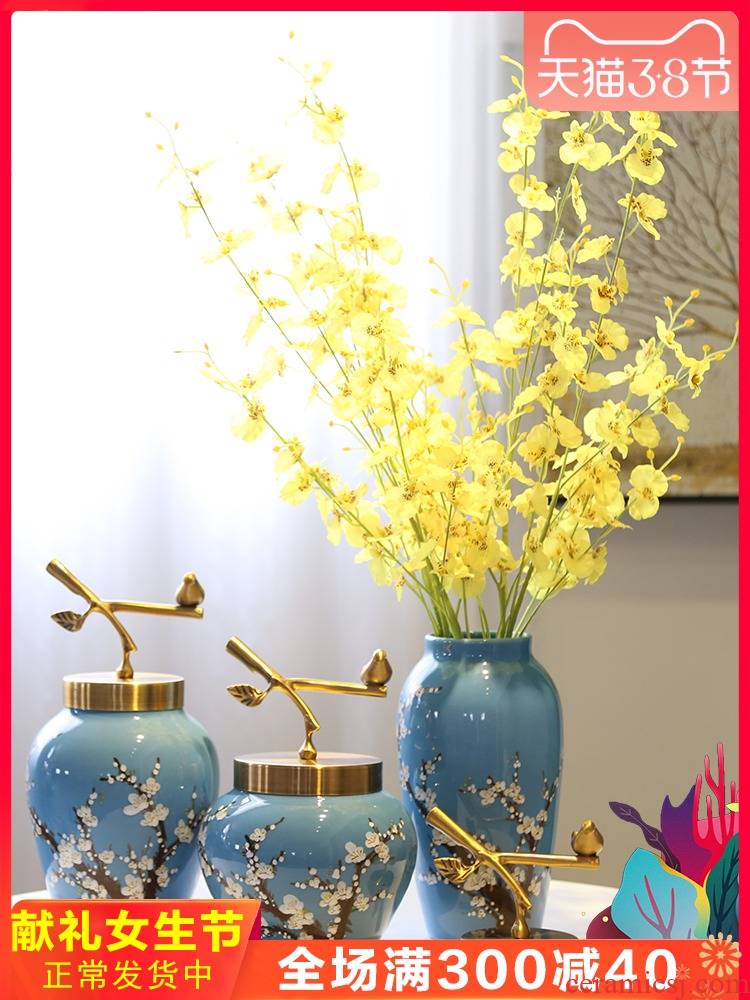 Jingdezhen hand - made name plum flower vase bronze decorative flowers sitting room place TV cabinet table ceramic flower decoration