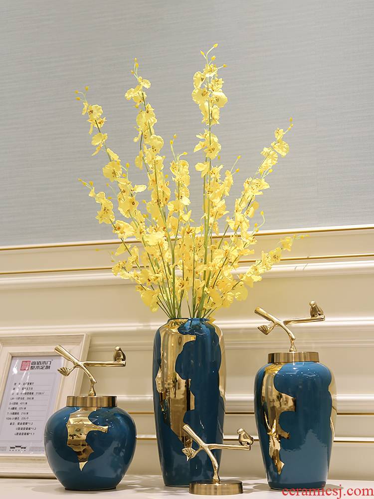 Mesa of new Chinese style ceramic vase retro creative light much dry flower, flower implement home decoration decoration is a sitting room