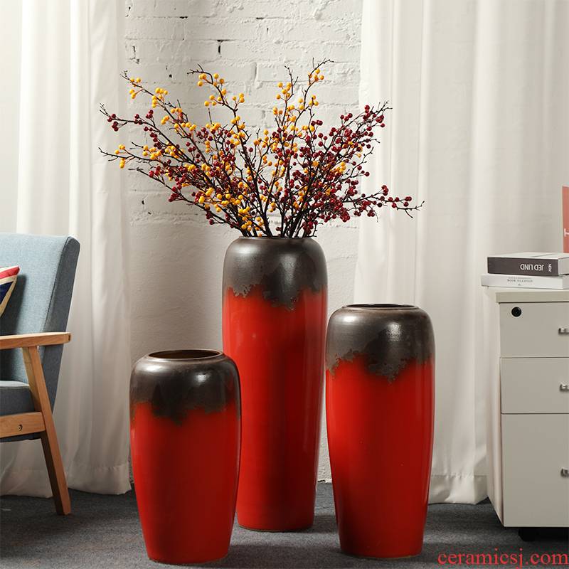 Jingdezhen ceramic vase landing big red Chinese red dried flower vases, sitting room of I and contracted style flower arrangement furnishing articles