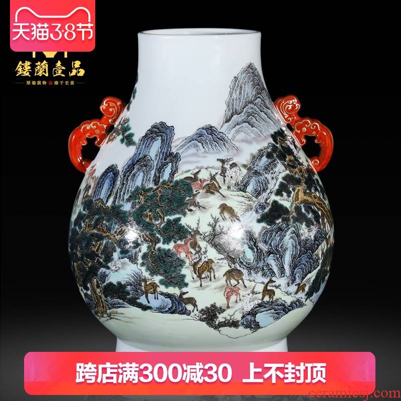 Jingdezhen ceramics archaize the qing qianlong pastel white deer ears collection of new Chinese style household, sitting room adornment